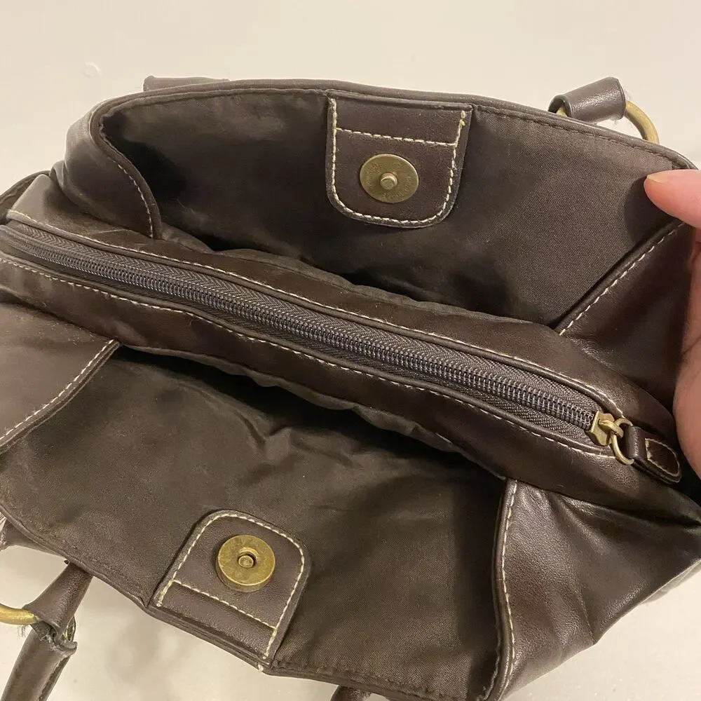 Womens Y2K Tote Bag Vintage Handbag Punk Shoulder Purse Brown FauxLeather Preppy